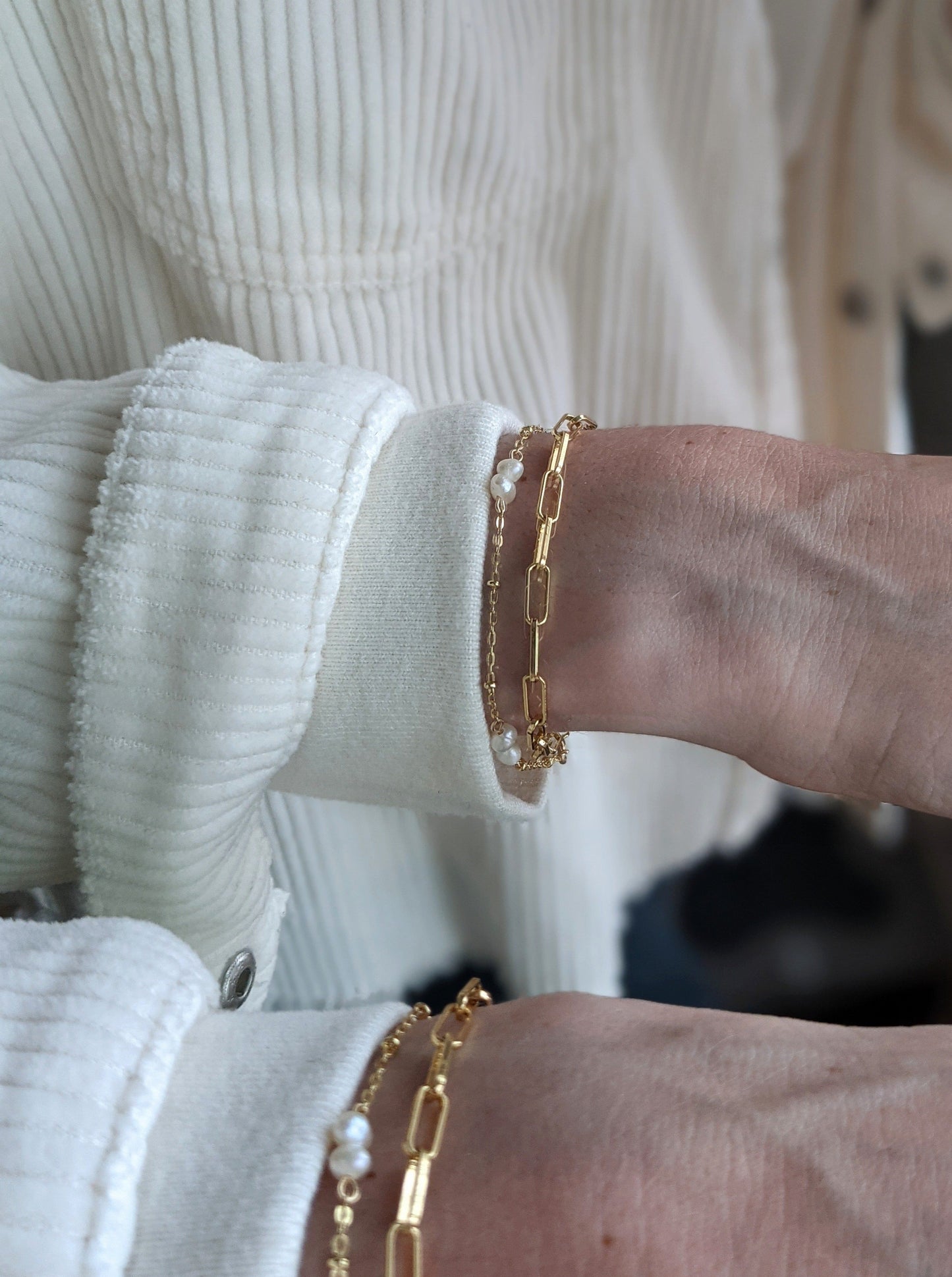 Pearl + Satellite Chain Bracelet Layer the Love