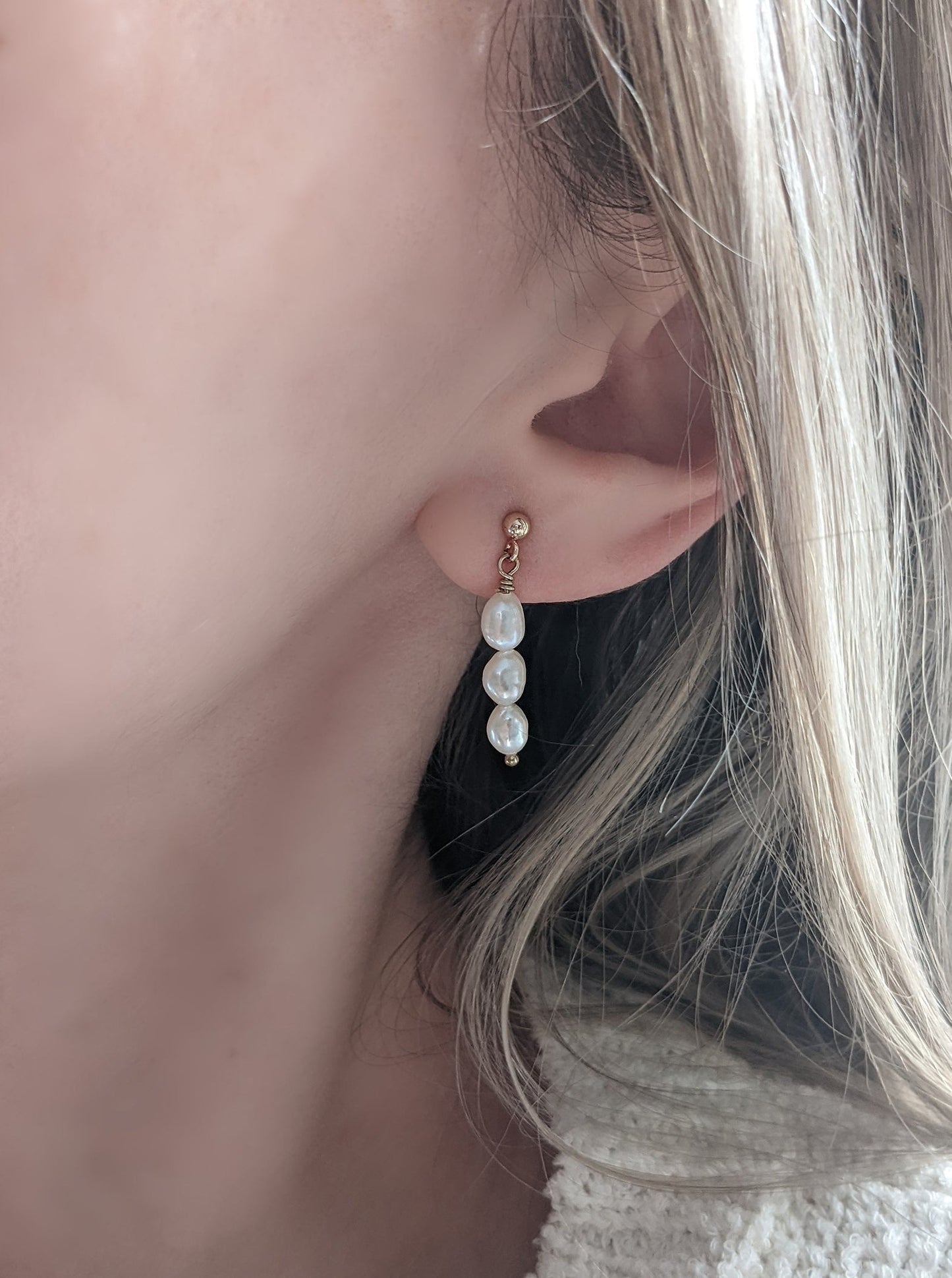 Aimee Triple Pearl Earrings Layer the Love