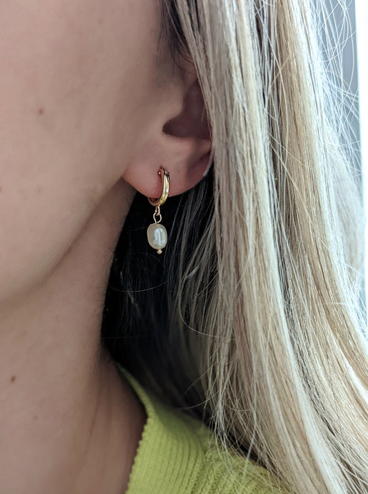 Pearl Huggie Earrings Layer the Love