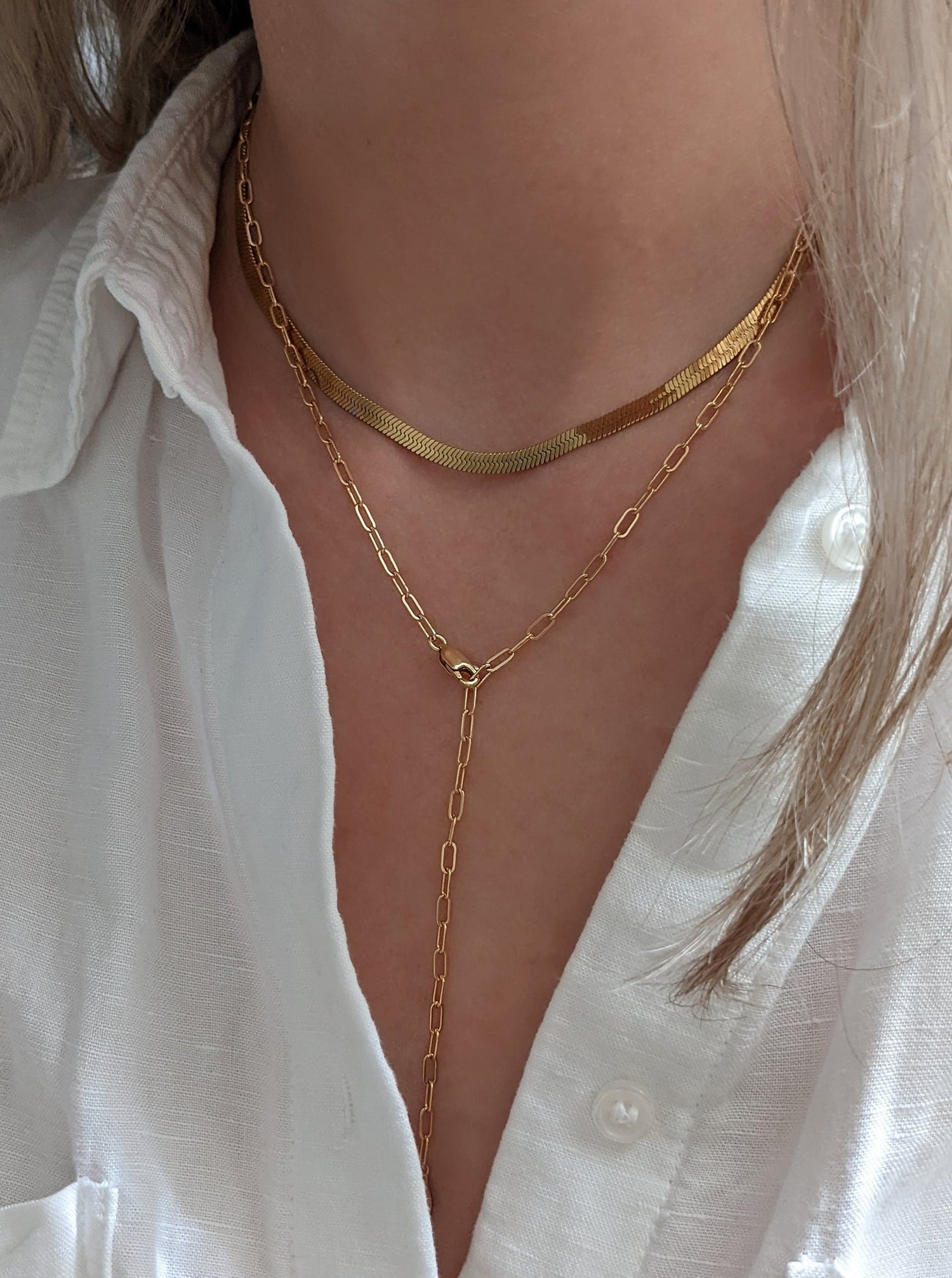 Diamond Circle Lariat Necklace with Paperclip Chain - Nuha Jewelers