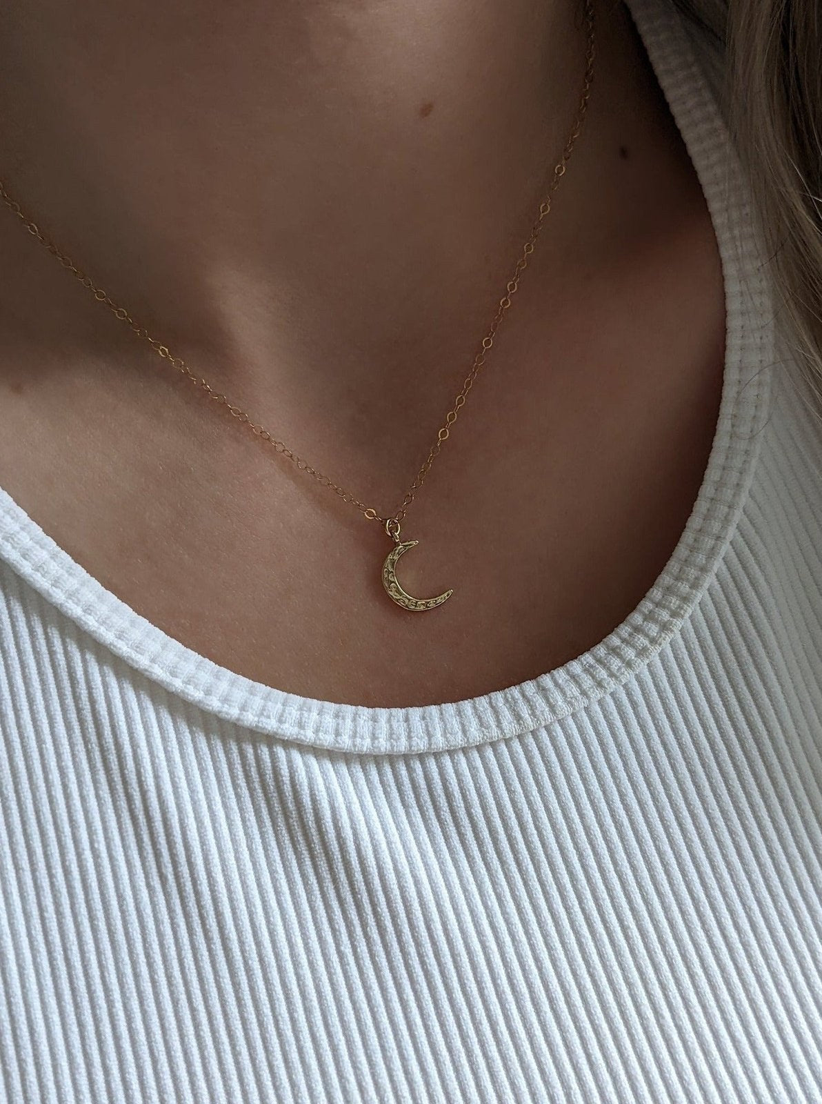 Hammered Crescent Moon Necklace Layer the Love