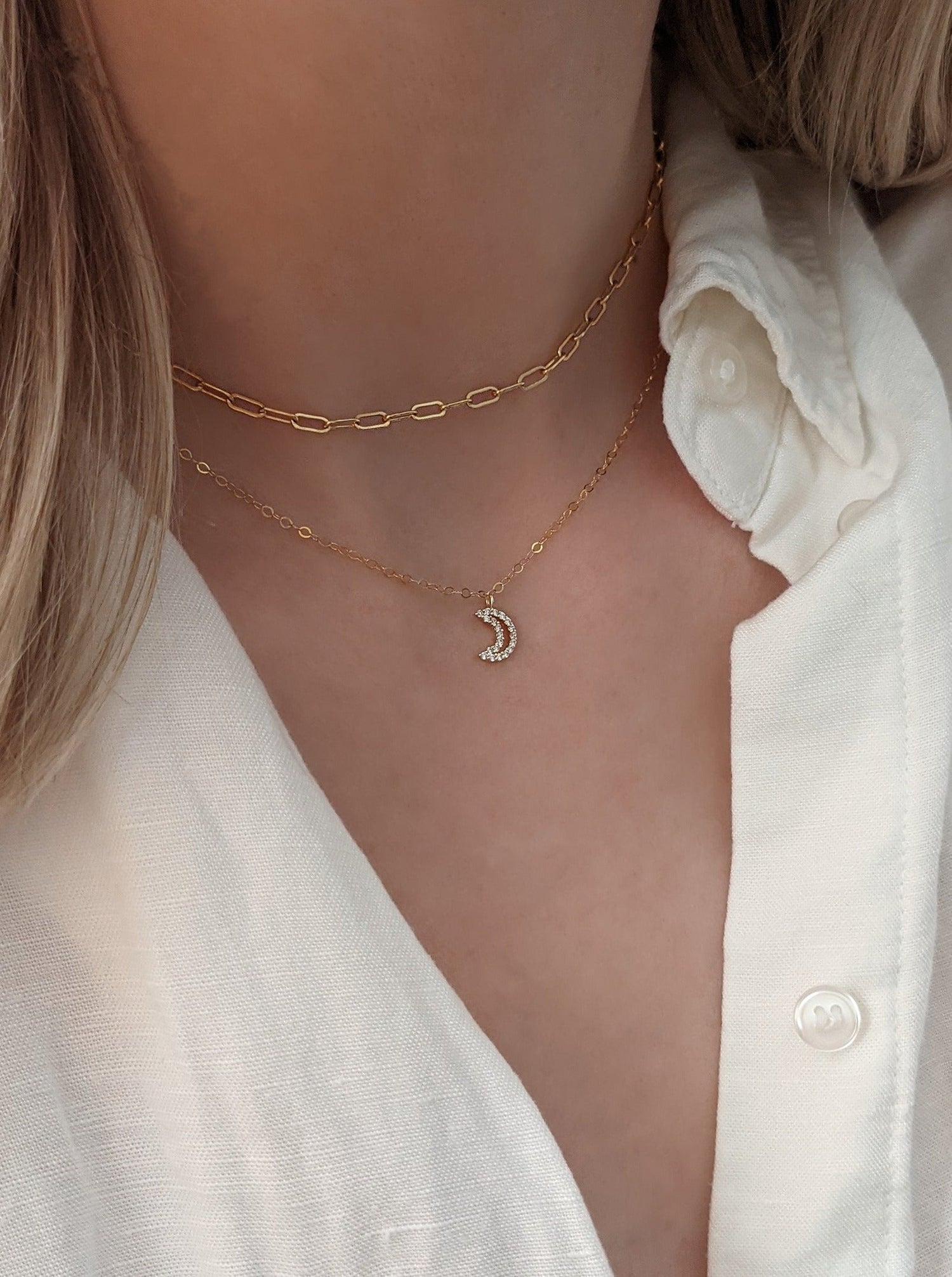 Mini Crescent Moon Necklace Layer the Love